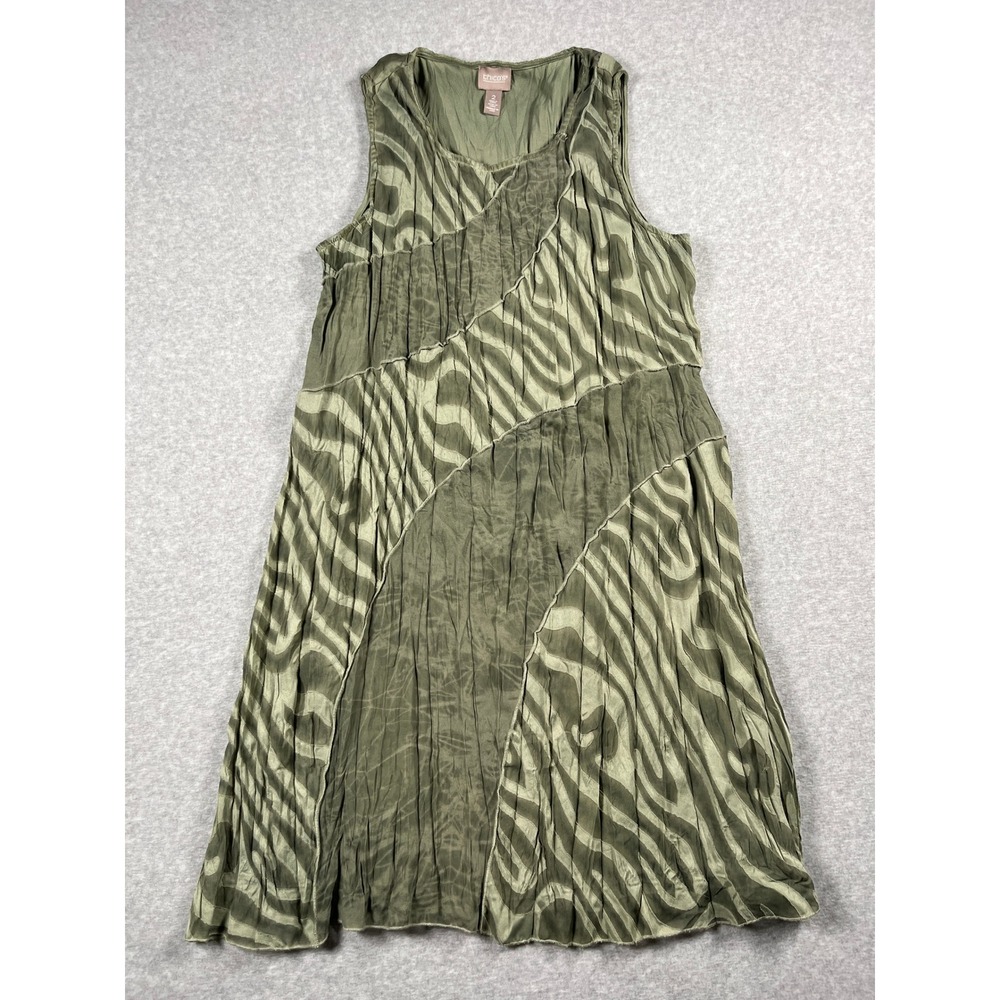 VTG Chicos Knee Length Dress Womens 2 Green Forest Fairy Gremlincore Goblincore